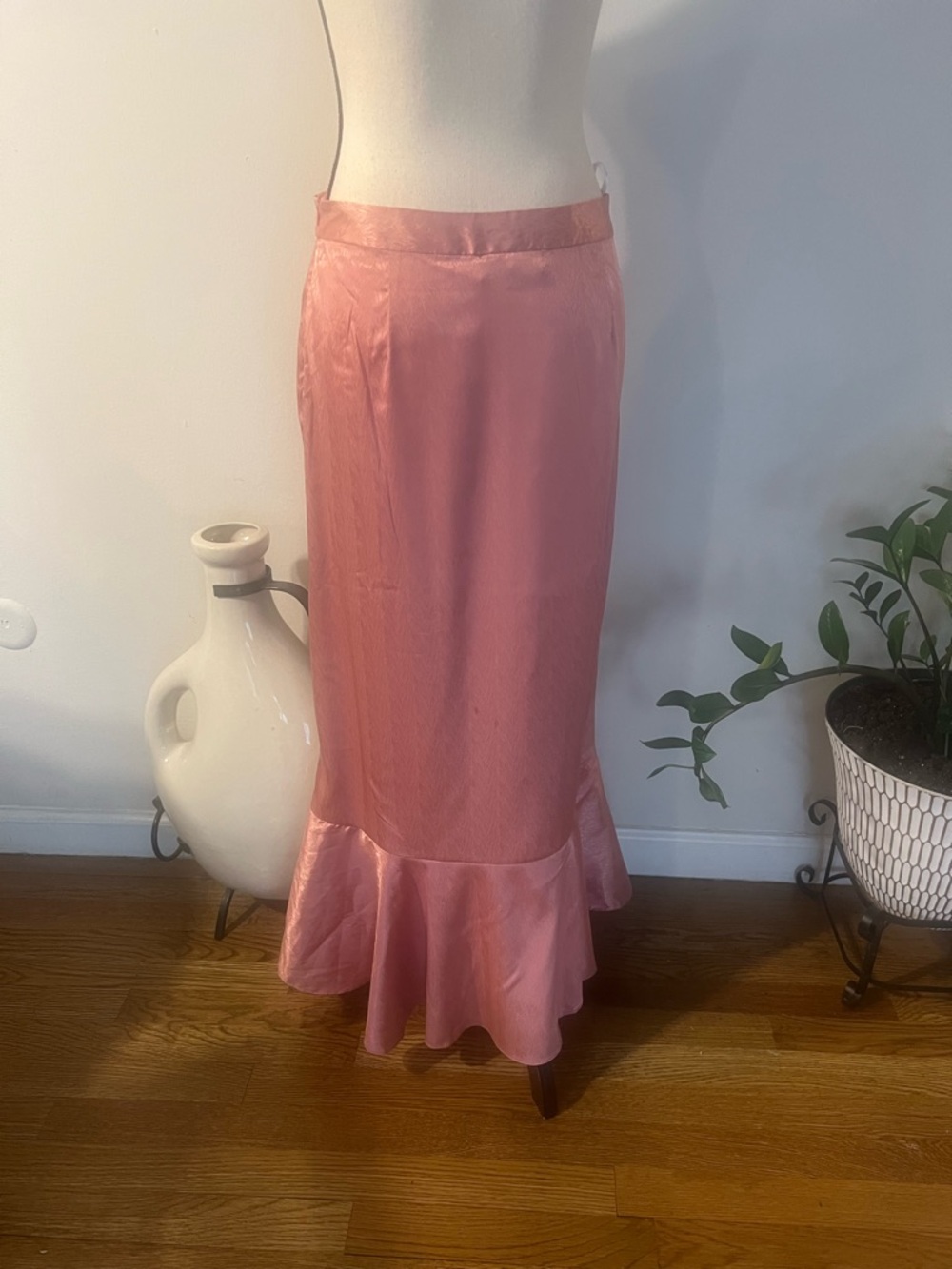 Lulu's Blush Satin High-Low Ruffle Skirt with Front Slit - Picture 16 of 16